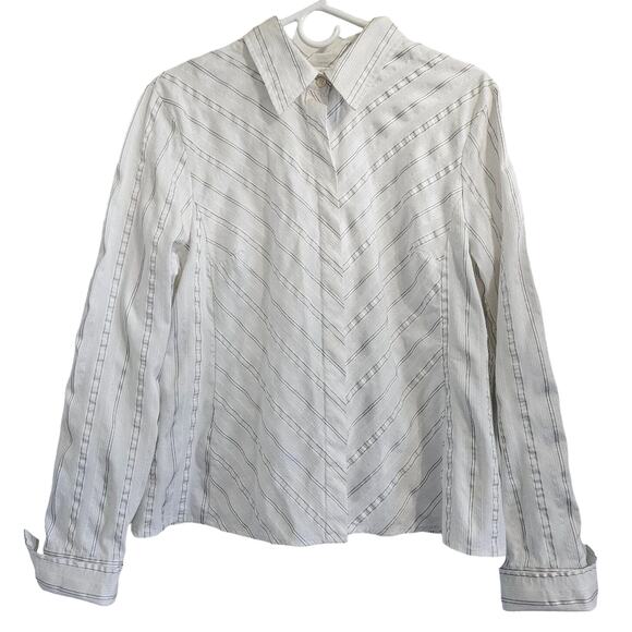 Worthington Stretch Long Sleeve Nautical Pinstripe Button Down Shirt Size 18 EUC - Picture 1 of 5